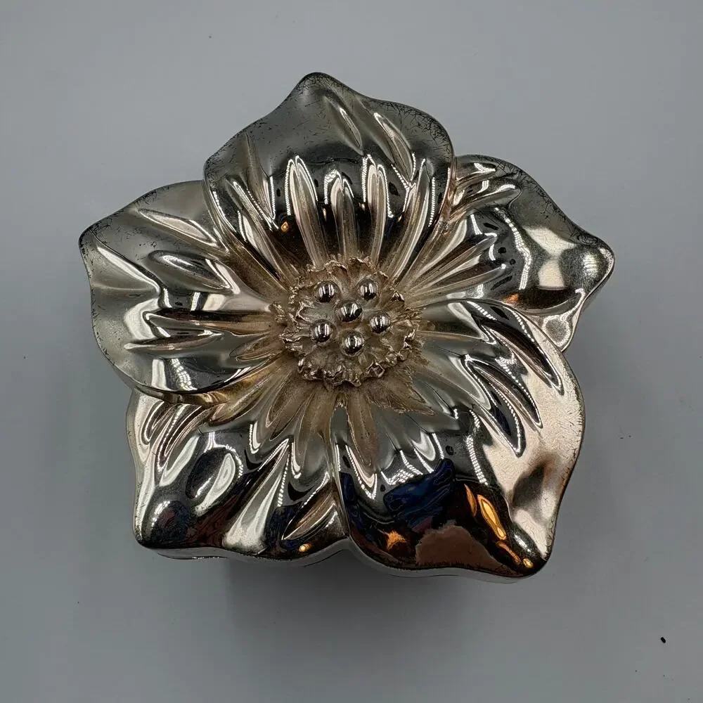 2006 For Your Ease Only Silver Toned Metal Flower Trinket Box